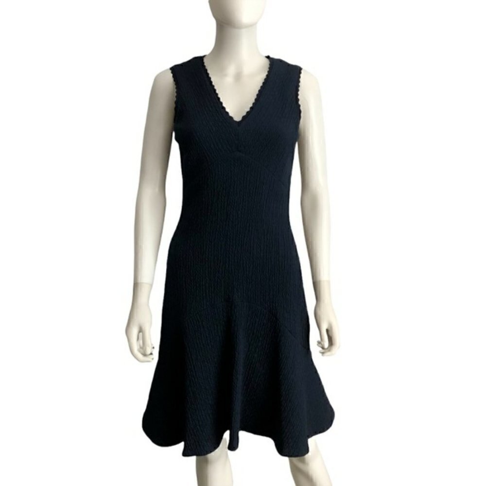 NWT Rebecca Taylor Navy Sleeveless Textured Chevron Dress 2